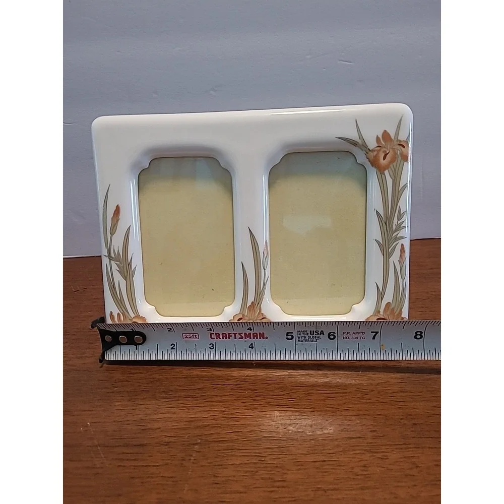 Vintage Hand Painted‎ White Ceramic 2 Pictures Copper Iris Flowers Japan